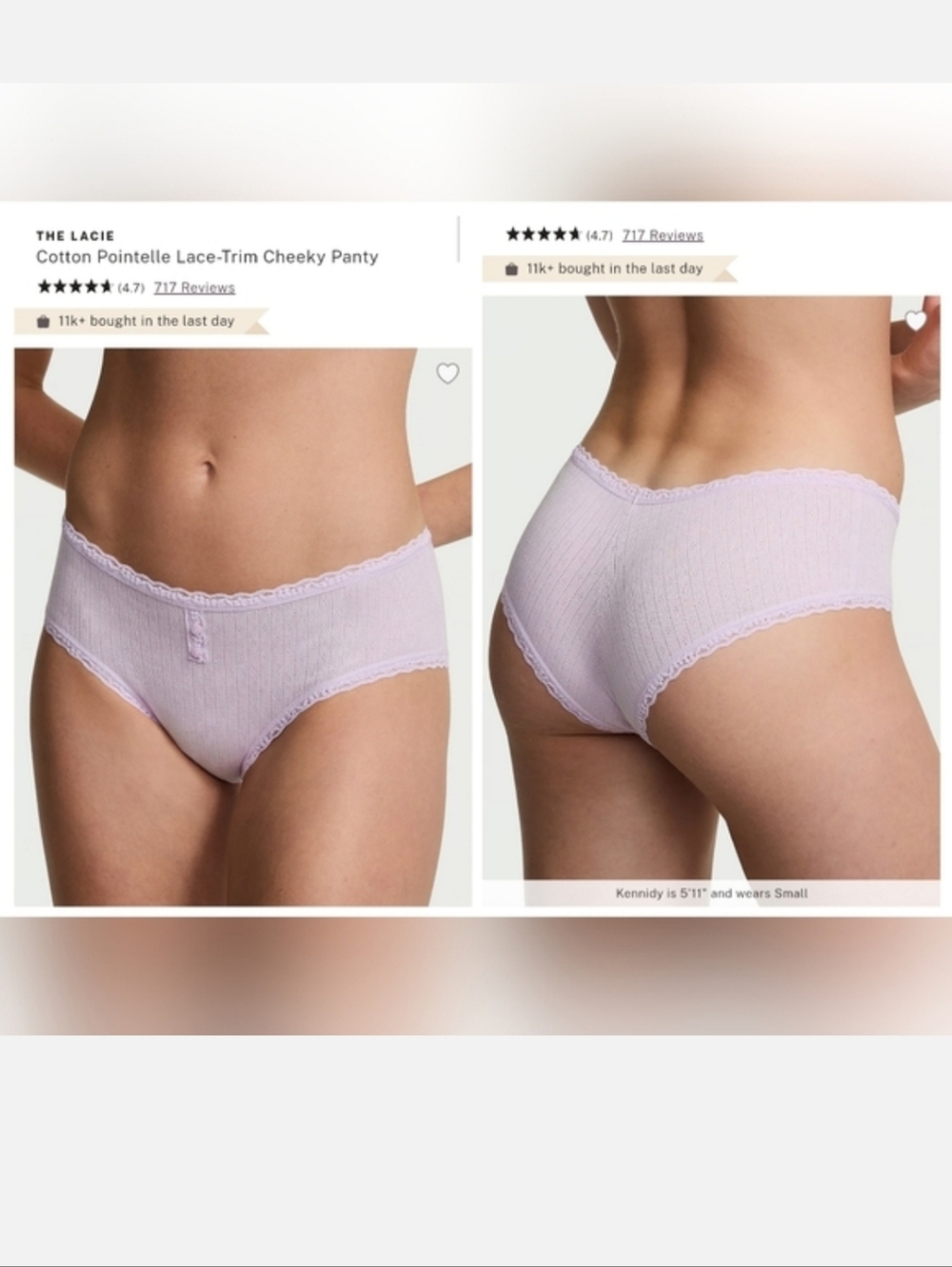 Victoria's Secret The Lacie Cotton Pointelle Lace-Trim Cheeky Panty MEDIUM
